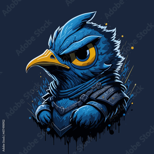 blue evil duck ninja Head vector illustration for t shirt design, banner, poster, sticker