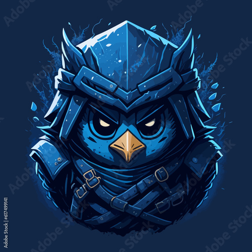 blue evil penguin ninja Head vector illustration for t shirt design, banner, poster, sticker