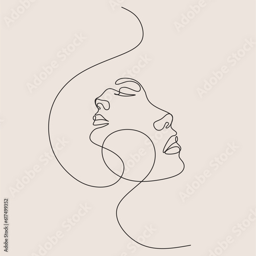Obraz na płótnie Woman Line Art Minimalist Logo. Nature Organic Cosmetics Makeup. Flower head Feminine Illustration line drawing. Woman face with flowers line w salonie