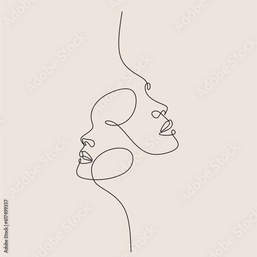 Obraz na płótnie Woman Line Art Minimalist Logo. Nature Organic Cosmetics Makeup. Flower head Feminine Illustration line drawing. Woman face with flowers line w salonie