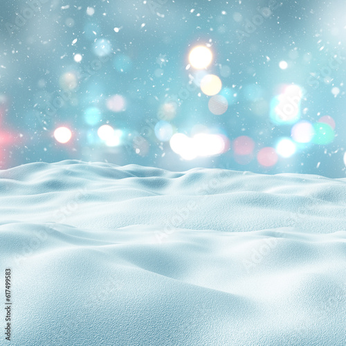 3D render of a snowy landscape with bokeh lights © Designpics
