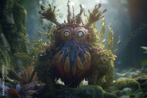 A whimsical illustration of a creature or character from a mythology in a mystical and magical garden, Generative AI