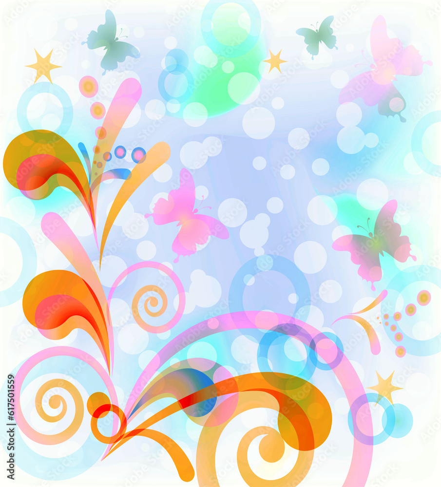 Abstract background with symbolical butterflies and figures
