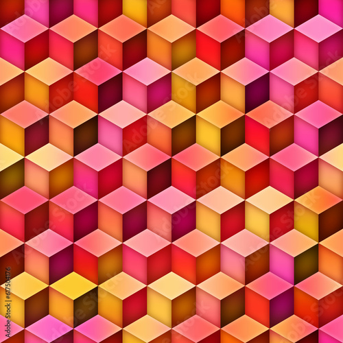 Gradient Cubes Tiling. Abstract Geometric Background Design. Seamless Multicolor Pattern