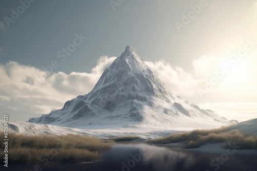 A minimalist landscape with a scenic mountain or peak  Generative AI