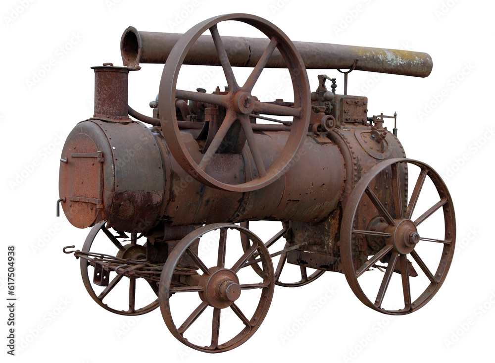 Mobile steam engine isolated on white background.