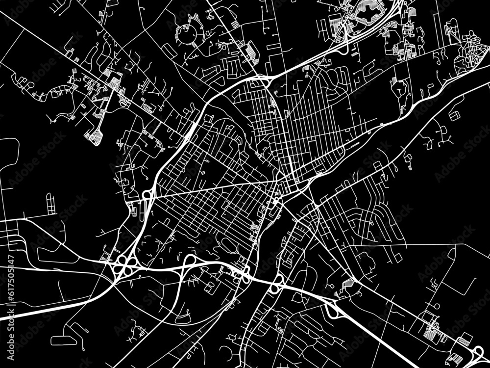 Vector road map of the city of  Bangor Maine in the United States of America with white roads on a black background.