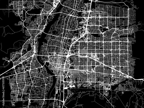 Vector road map of the city of Albuquerque New Mexico in the United States of America with white roads on a black background.