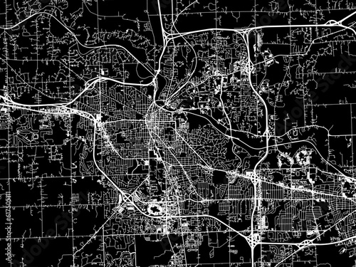 Vector road map of the city of  Ann Arbor Michigan in the United States of America with white roads on a black background.