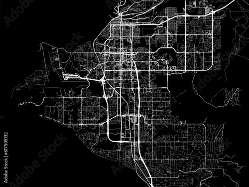 Vector road map of the city of  Anchorage Alaska in the United States of America with white roads on a black background.