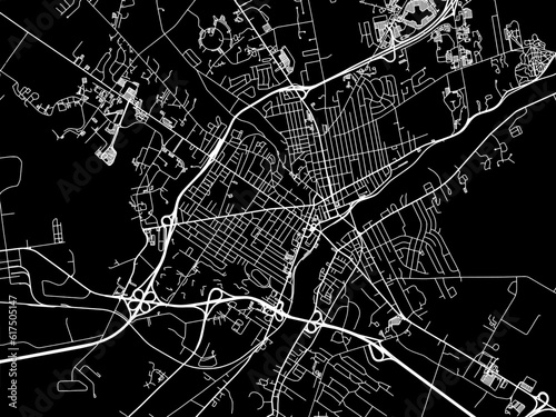 Vector road map of the city of Bangor Maine in the United States of America with white roads on a black background.