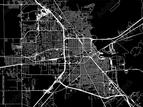 Vector road map of the city of Beaumont Texas in the United States of America with white roads on a black background.