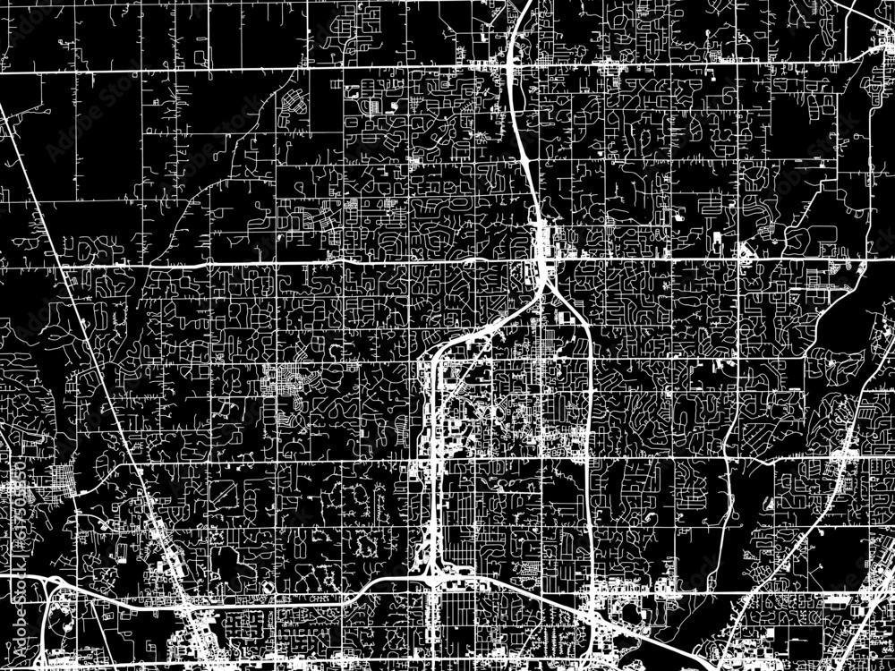 Obraz premium Vector road map of the city of Carmel Indiana in the United States of America with white roads on a black background.