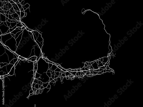 Vector road map of the city of  Cape Cod Massachusetts in the United States of America with white roads on a black background.
