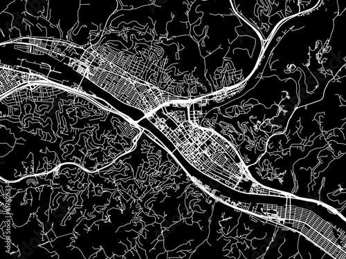 Vector road map of the city of  Charleston West Virginia in the United States of America with white roads on a black background.