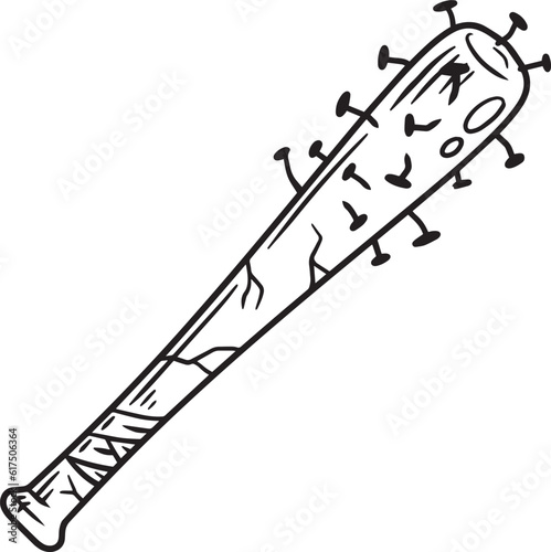 Baseball bat with spikes. Weapon of marauder