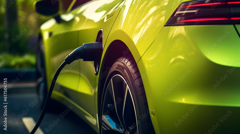 Close-up of electric car charging, ecology transportation concept Generative AI Close-up of electric car charging, ecology transportation concept Generative AI