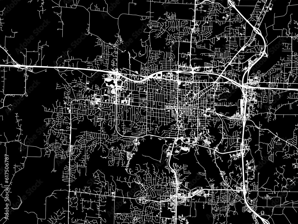 Vector road map of the city of  Columbia Missouri in the United States of America with white roads on a black background.