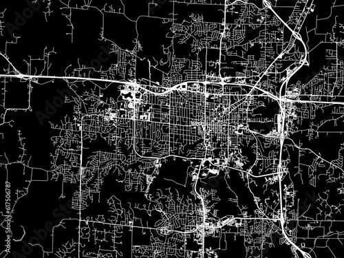 Vector road map of the city of  Columbia Missouri in the United States of America with white roads on a black background.