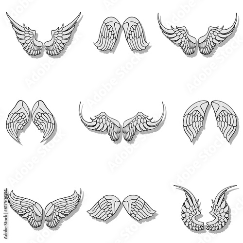 Illustration set wings on a white background.