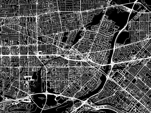 Vector road map of the city of El Monte California in the United States of America with white roads on a black background.