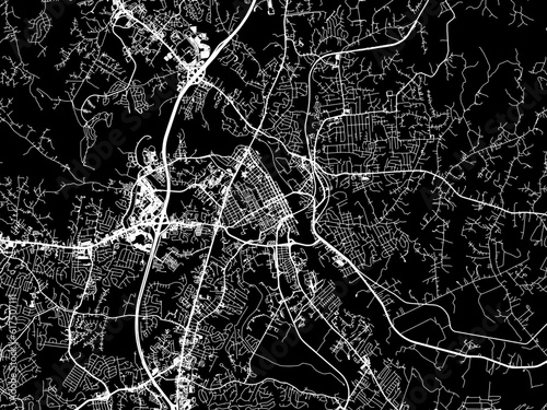 Vector road map of the city of  Fredricksburg Virginia in the United States of America with white roads on a black background.