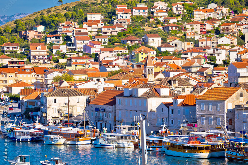 Town of Trogir seafront nature and architecture view, Island of Ciovo, Dalmatia, Croatia