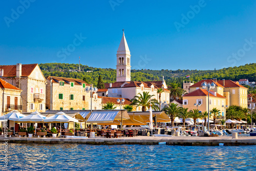 Supetar waterfront view from sea, island of Brac, Dalmatia, Croatia photo