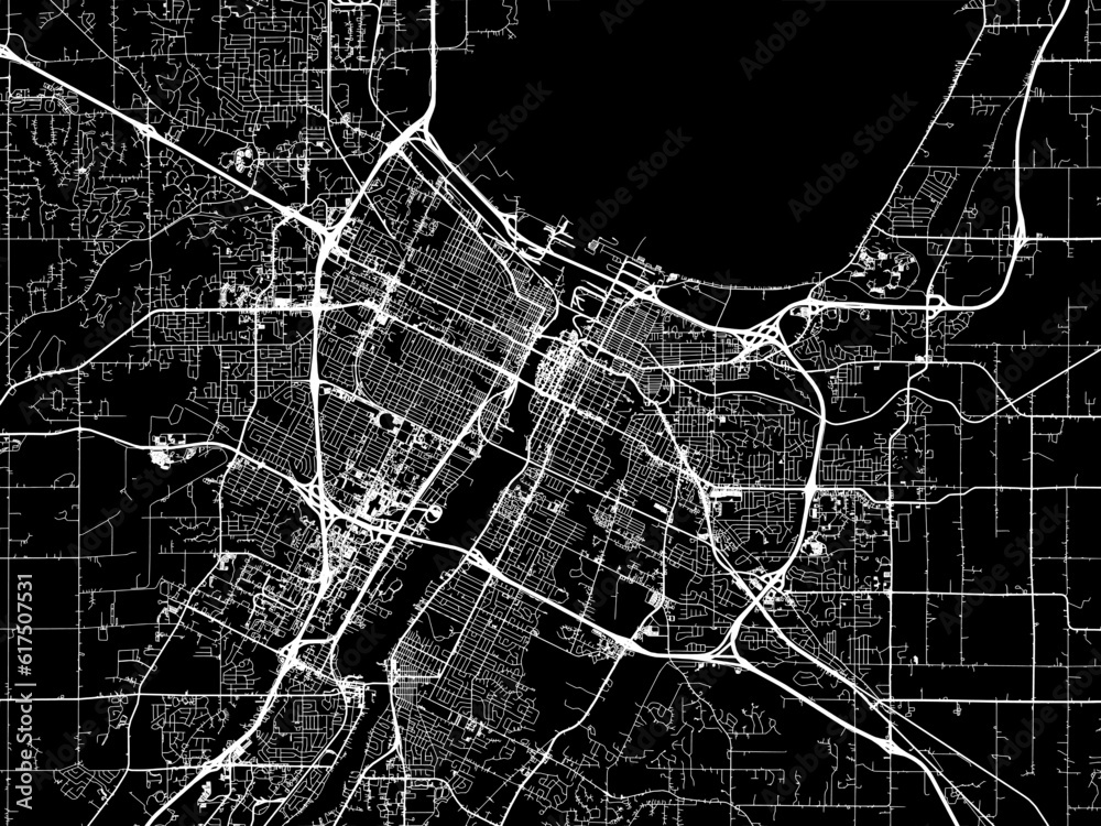 Vector road map of the city of Green Bay Wisconsin in the United States of America with white roads on a black background. Vector road map of the city of Green Bay Wisconsin in the United States of America with white roads on a black background.