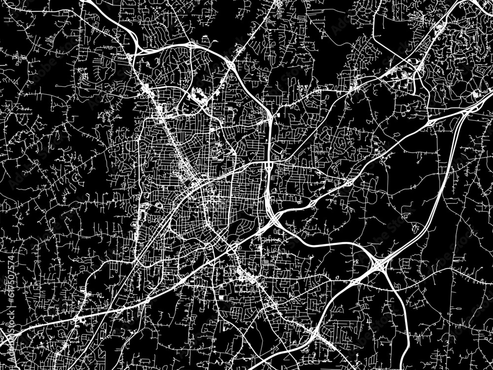 Vector road map of the city of  High Point North Carolina in the United States of America with white roads on a black background.