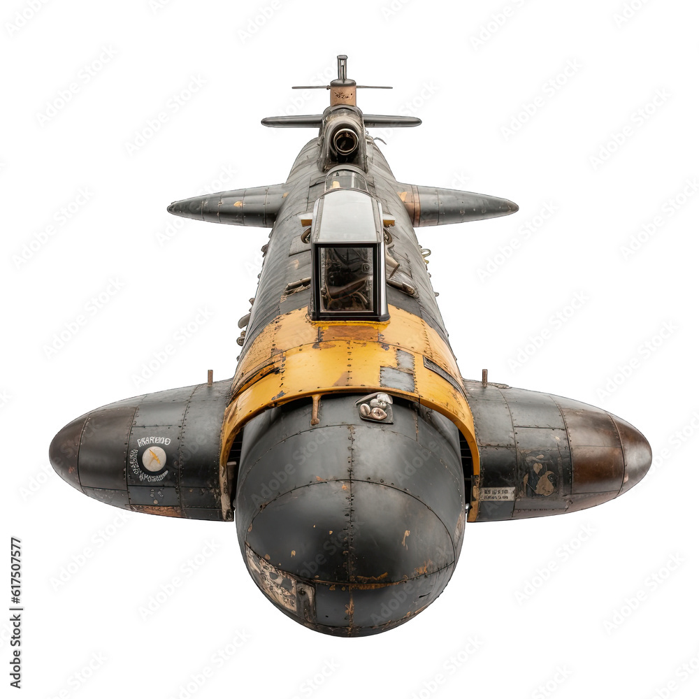 Obraz premium a vintage black and yellow airplane on a white background