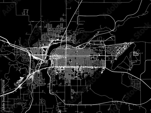 Vector road map of the city of  Great Falls Montana in the United States of America with white roads on a black background. photo