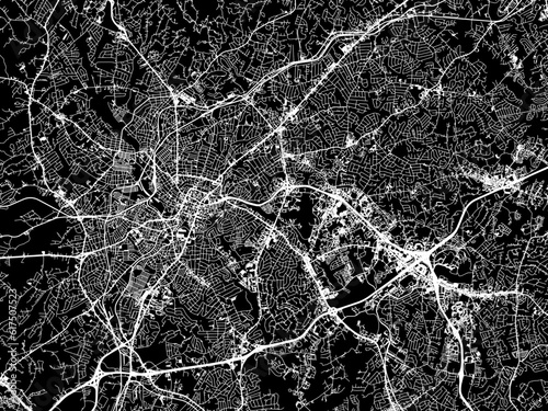 Vector road map of the city of  Greenville South Carolina in the United States of America with white roads on a black background.