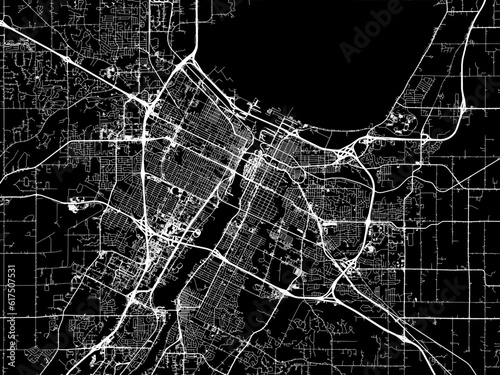 Vector road map of the city of  Green Bay Wisconsin in the United States of America with white roads on a black background.