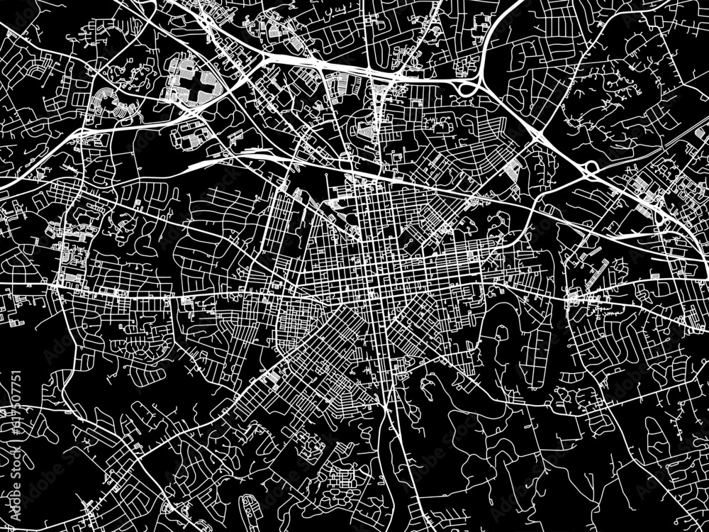 Vector road map of the city of  Lancaster Pennsylvania in the United States of America with white roads on a black background.