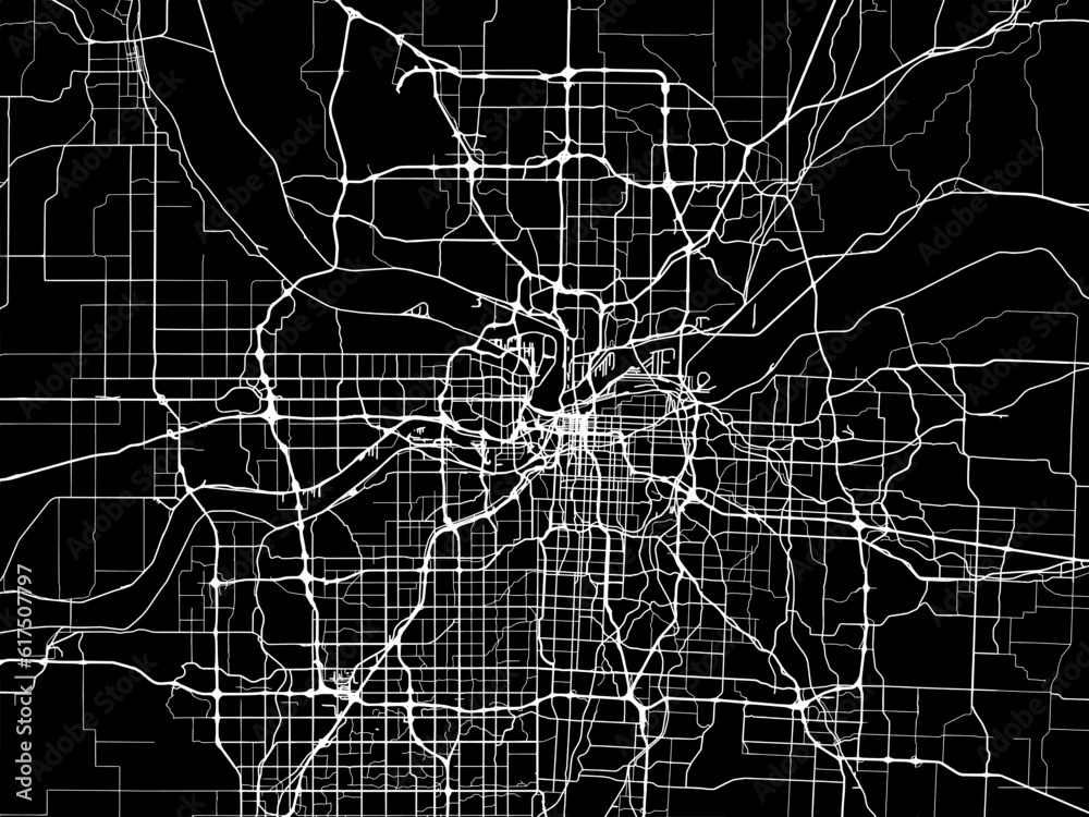 Vector road map of the city of  Kansas City Kansas in the United States of America with white roads on a black background.