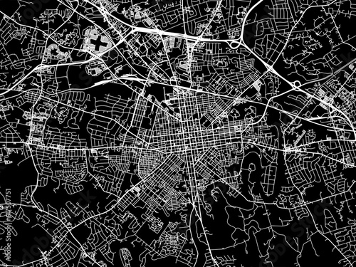 Vector road map of the city of Lancaster Pennsylvania in the United States of America with white roads on a black background.