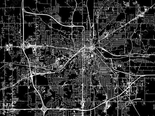 Vector road map of the city of Kalamazoo Michigan in the United States of America with white roads on a black background.