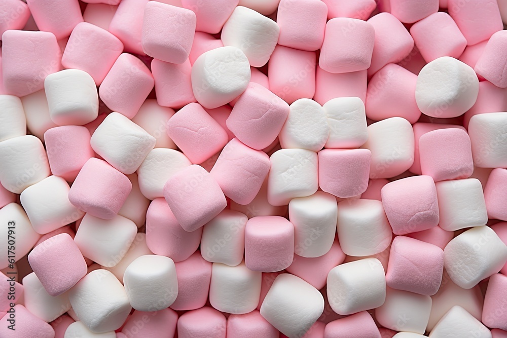 group of white and pink marshmallows created with Generative AI technology - obrazy, fototapety, plakaty 