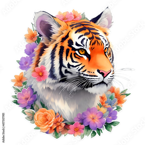 sticker cute tiger on a transparent background  PNG 