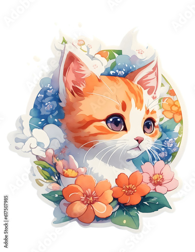 sticker cute cat on a transparent background  PNG 