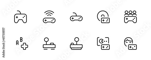 Gamepad, joypad, icon set. Gamepads. Video game controller, linear icons. Editable Stroke. Line, Solid, Flat Line, thin style and Suitable for Web Page, Mobile App, UI, UX design.