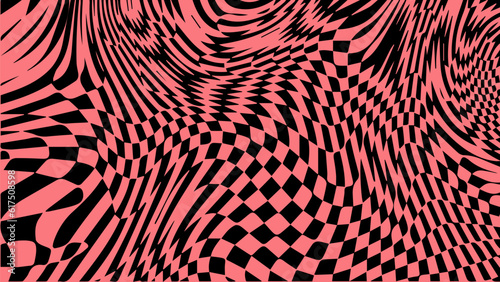 1970 retro trippy wave checkered pattern. Groovy geometric distorted grid.
