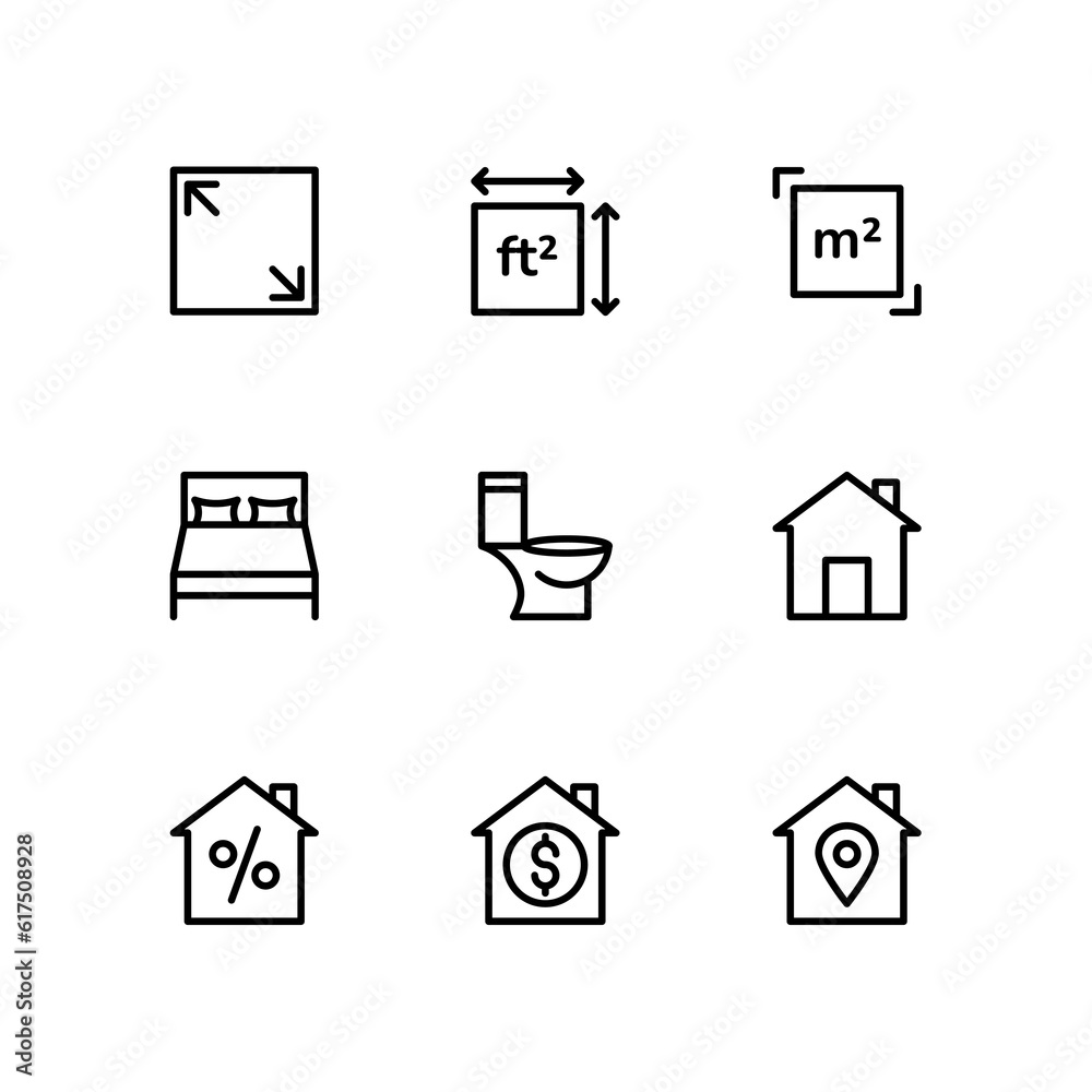 Real estate icon set. Included the icons as property, mortgage, Bedrooms, Area, Hood and more. Outline icons collection. simple Vector illustration Real estate icon set. Included the icons as property, mortgage, Bedrooms, Area, Hood and more. Outline icons collection. simple Vector illustration