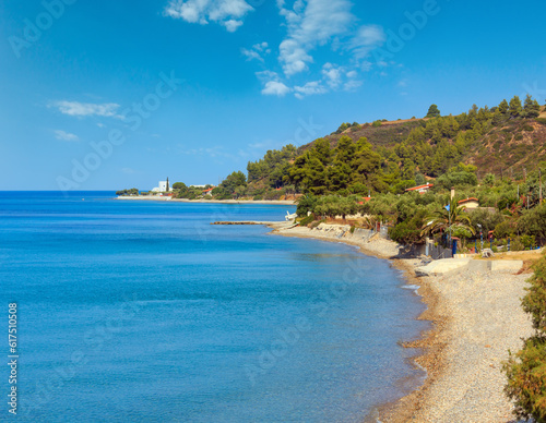 Fototapeta Naklejka Na Ścianę i Meble -  Summer sea coast morning landscape (Kassandra peninsula, Halkidiki, Greece).