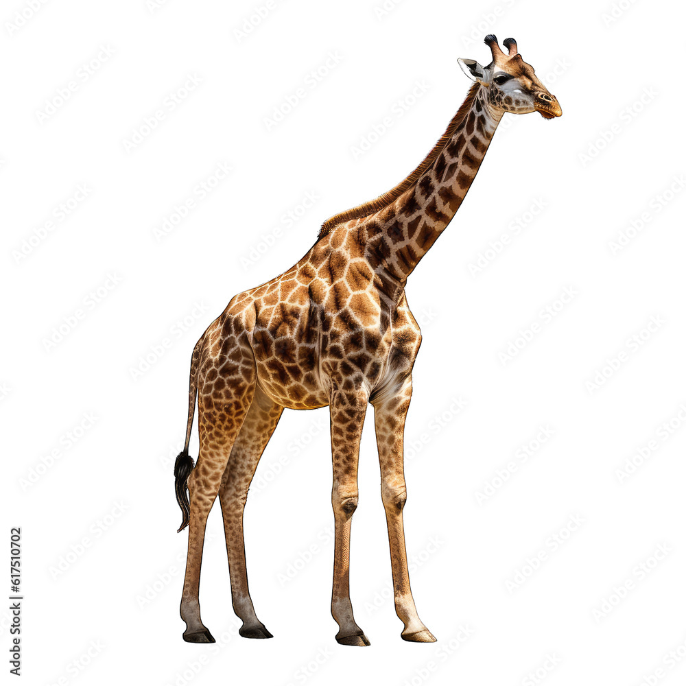  a majestic giraffe standing tall against a clean white background