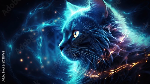 Ethereal particles of light wrapped around a beautiful cat.