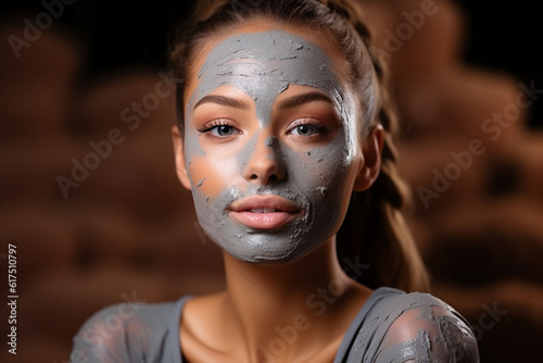 Showcasing the use of a clay mask to detoxify and purify the skin, skincare routine, natural light, affinity, bright background Generative AI