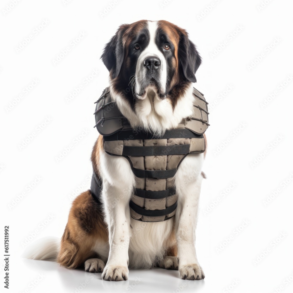 Dog guard on a white background. Security agency. Dog training. Generative AI