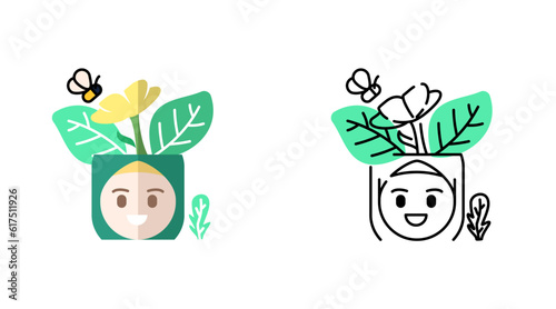 Happy muslim woman with flower bloom colorful outline